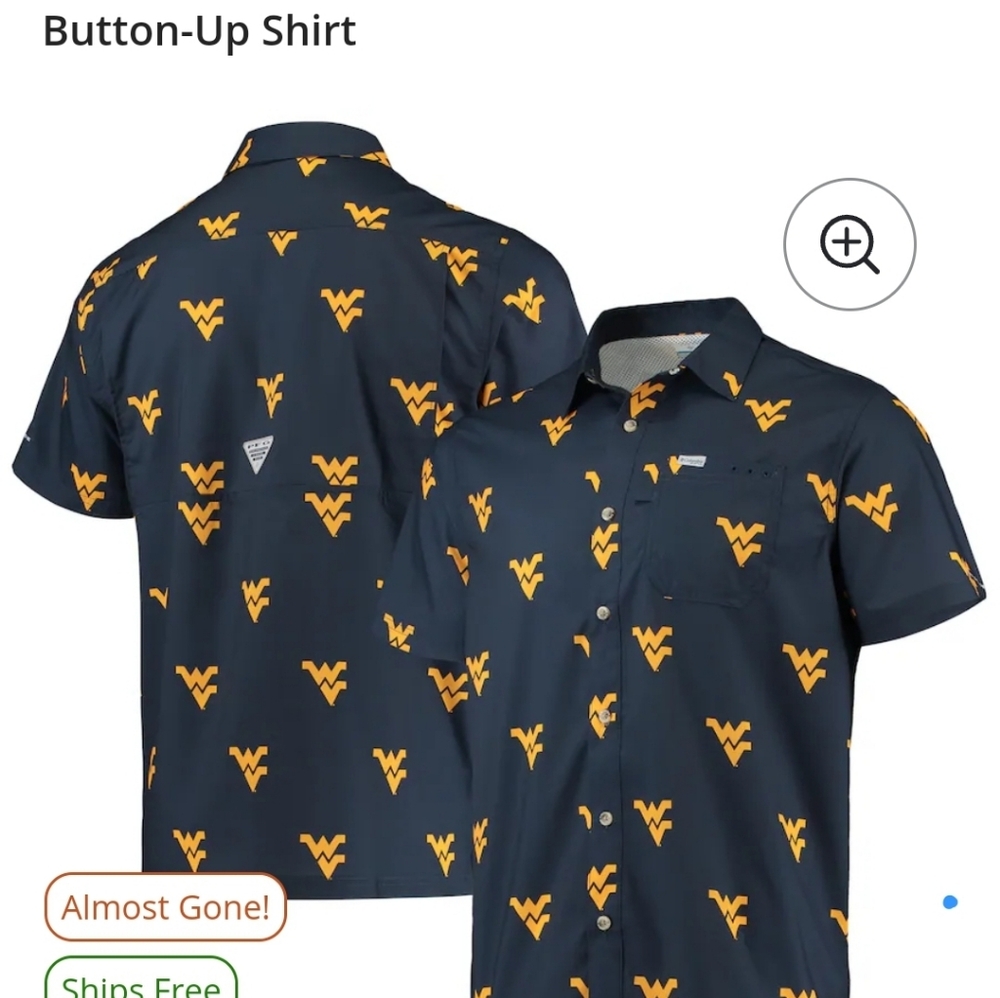 Men's Columbia Navy West Virginia Mountaineers Omni-Shade Button-Up Shirt, MEDIU